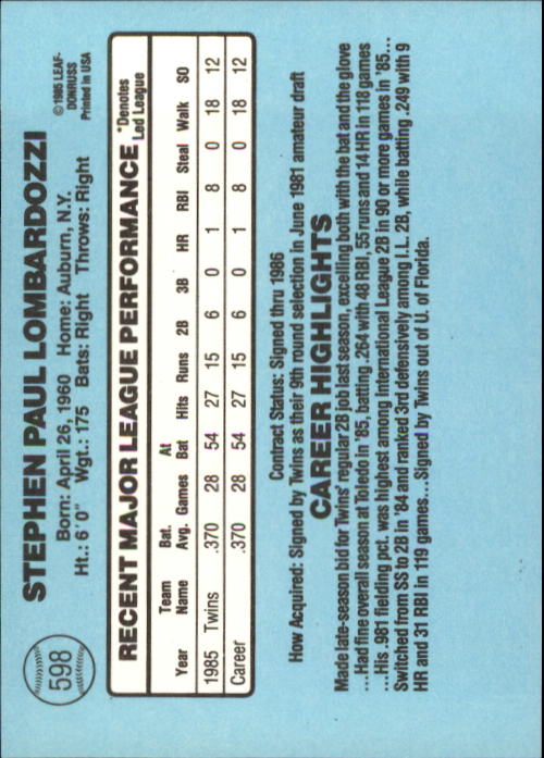 1986 Donruss Baseball "Main Set" Base Cards #441 to #660 - Picture 317 of 439