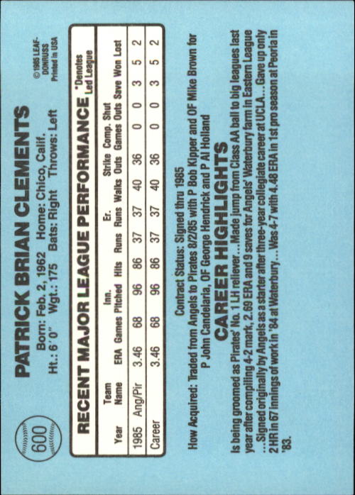 1986 Donruss Baseball "Main Set" Base Cards #441 to #660 - Picture 321 of 439