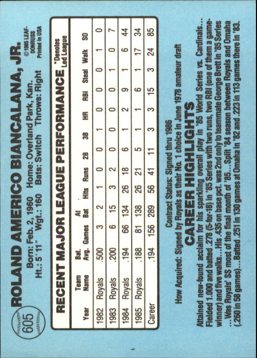 1986 Donruss Baseball "Main Set" Base Cards #441 to #660 - Picture 331 of 439