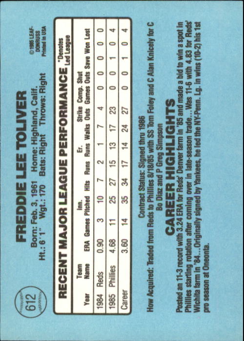 1986 Donruss Baseball "Main Set" Base Cards #441 to #660 - Picture 345 of 439