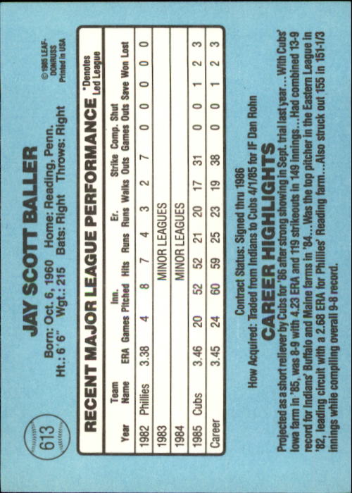 1986 Donruss Baseball "Main Set" Base Cards #441 to #660 - Picture 347 of 439