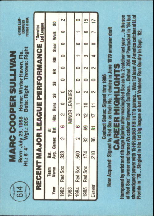 1986 Donruss Baseball "Main Set" Base Cards #441 to #660 - Picture 349 of 439