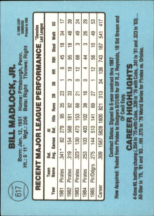 1986 Donruss Baseball "Main Set" Base Cards #441 to #660 - Picture 355 of 439
