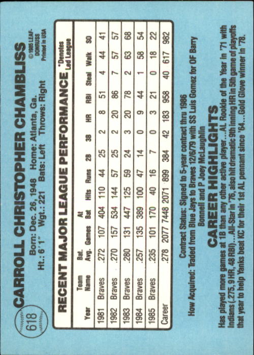 1986 Donruss Baseball "Main Set" Base Cards #441 to #660 - Picture 357 of 439