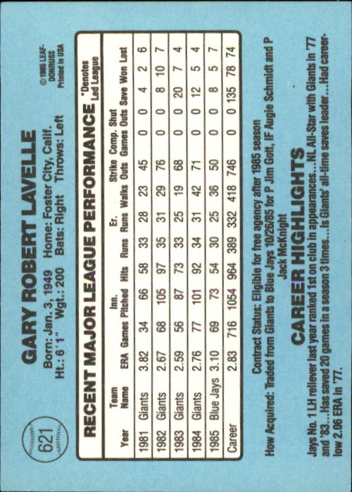1986 Donruss Baseball "Main Set" Base Cards #441 to #660 - Picture 363 of 439