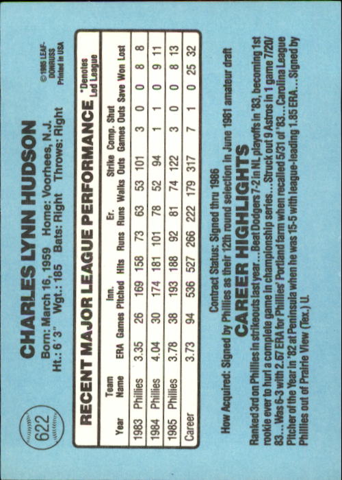 1986 Donruss Baseball "Main Set" Base Cards #441 to #660 - Picture 365 of 439