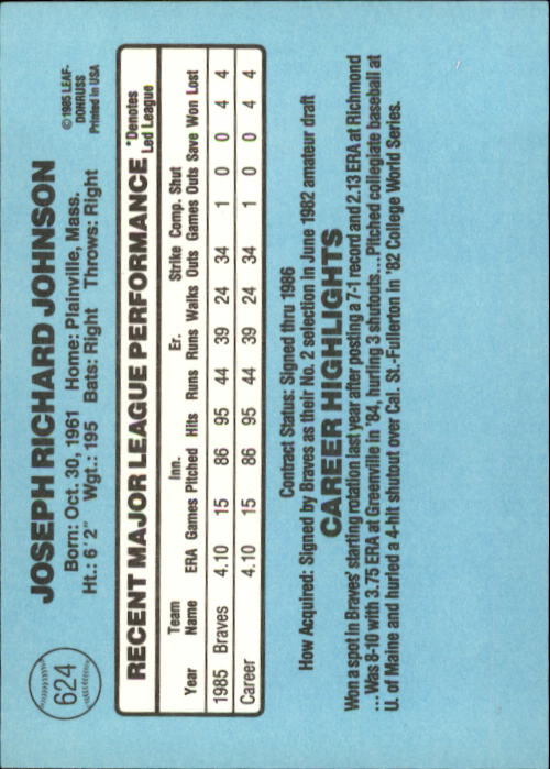 1986 Donruss Baseball "Main Set" Base Cards #441 to #660 - Picture 369 of 439
