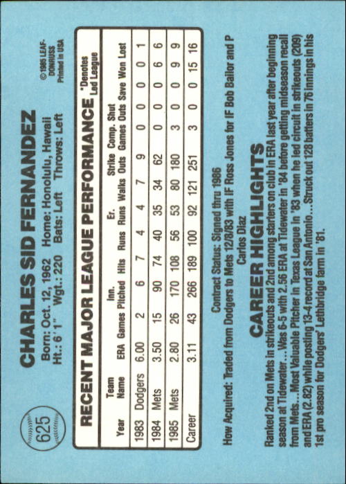 1986 Donruss Baseball "Main Set" Base Cards #441 to #660 - Picture 371 of 439