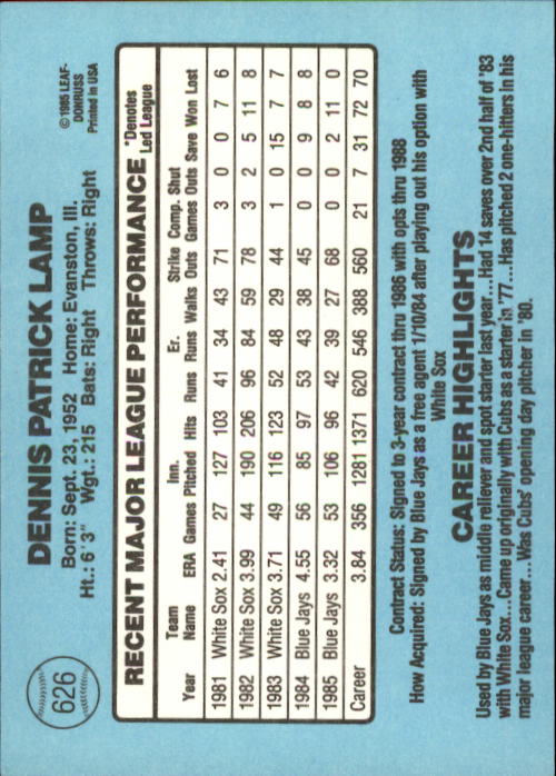 1986 Donruss Baseball "Main Set" Base Cards #441 to #660 - Picture 373 of 439