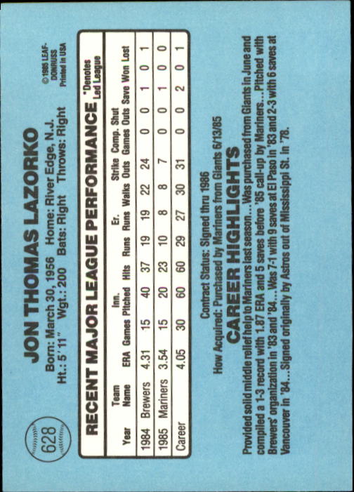 1986 Donruss Baseball "Main Set" Base Cards #441 to #660 - Picture 377 of 439
