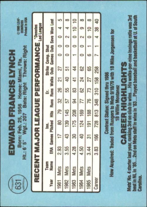 1986 Donruss Baseball "Main Set" Base Cards #441 to #660 - Picture 383 of 439