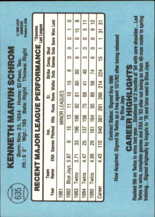 1986 Donruss Baseball "Main Set" Base Cards #441 to #660 - Picture 391 of 439