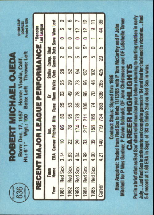 1986 Donruss Baseball "Main Set" Base Cards #441 to #660 - Picture 393 of 439