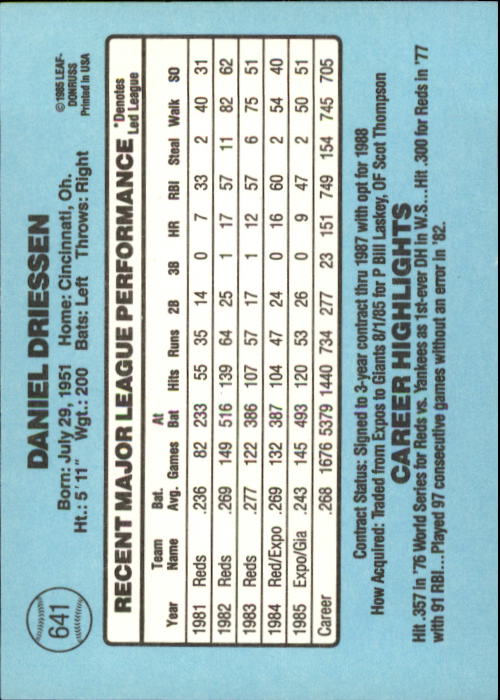 1986 Donruss Baseball "Main Set" Base Cards #441 to #660 - Picture 403 of 439