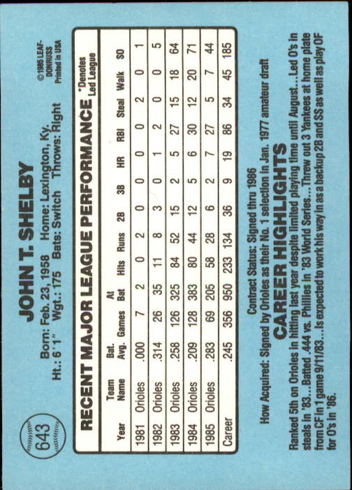 1986 Donruss Baseball "Main Set" Base Cards #441 to #660 - Picture 407 of 439