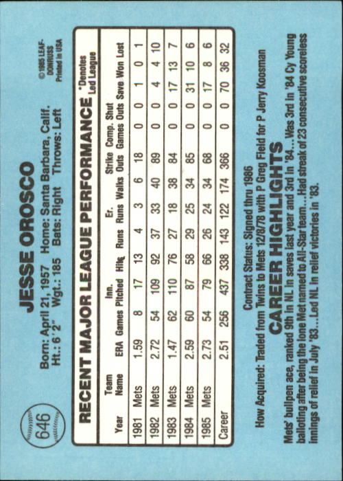 1986 Donruss Baseball "Main Set" Base Cards #441 to #660 - Picture 413 of 439