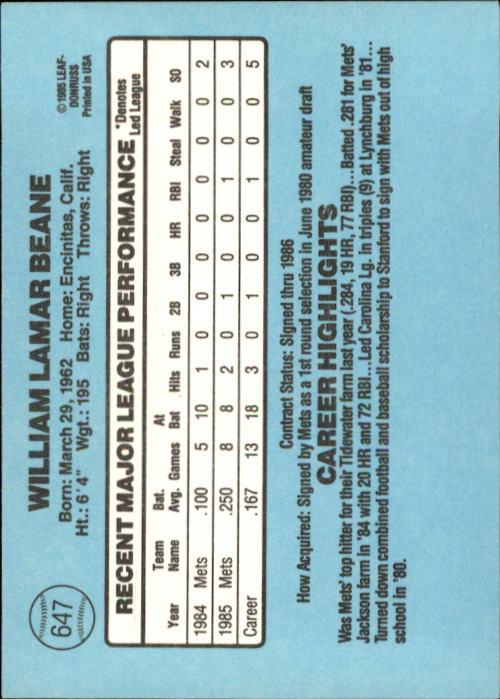 1986 Donruss Baseball "Main Set" Base Cards #441 to #660 - Picture 415 of 439