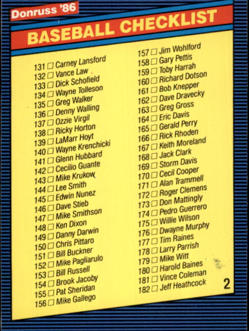 1986 Donruss Baseball "Main Set" Base Cards #441 to #660 - Picture 430 of 439