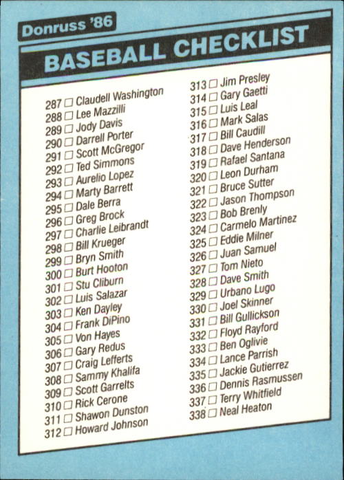 1986 Donruss Baseball "Main Set" Base Cards #441 to #660 - Picture 433 of 439