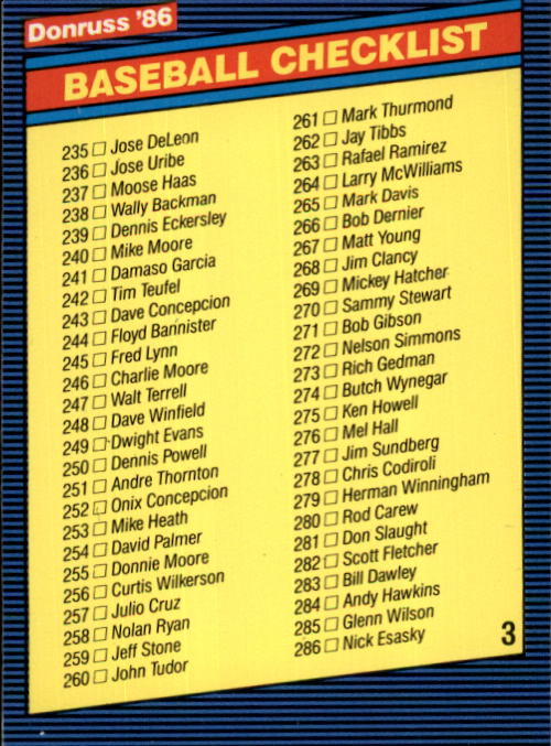 1986 Donruss Baseball "Main Set" Base Cards #441 to #660 - Picture 432 of 439