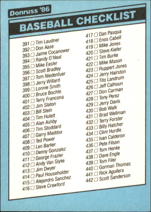 1986 Donruss Baseball "Main Set" Base Cards #441 to #660 - Picture 435 of 439