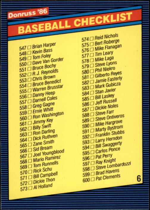 1986 Donruss Baseball "Main Set" Base Cards #441 to #660 - Picture 438 of 439