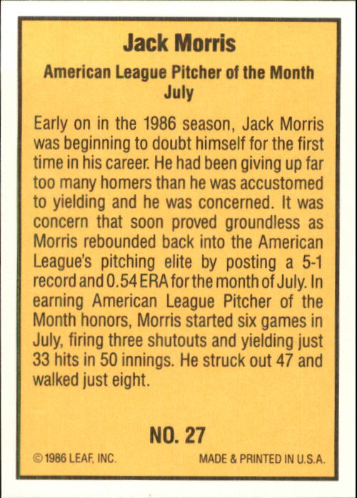 1986 Donruss Highlights Baseball Cards - Picture 55 of 111