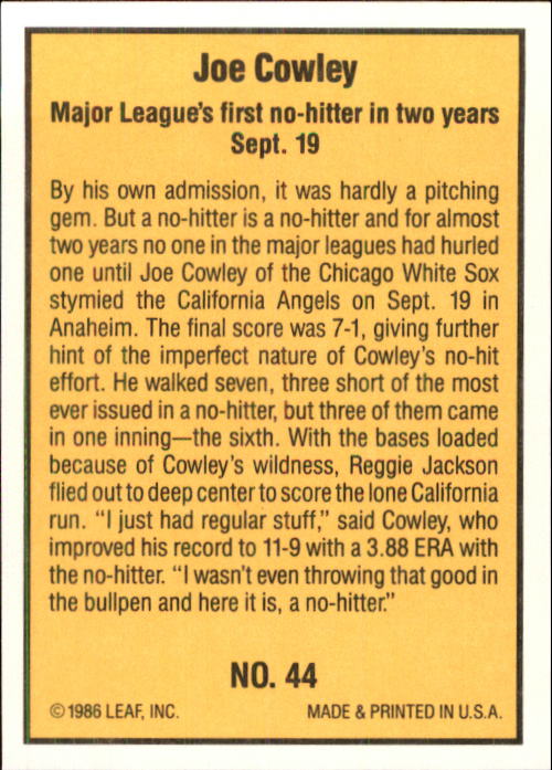1986 Donruss Highlights Baseball Cards - Picture 87 of 111