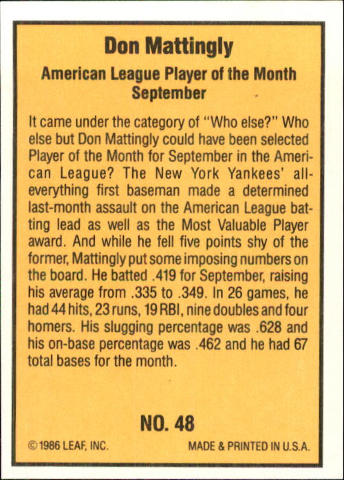 1986 Donruss Highlights Baseball Cards - Picture 95 of 111