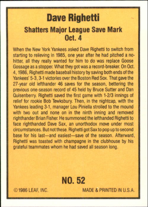 1986 Donruss Highlights Baseball Cards - Picture 103 of 111