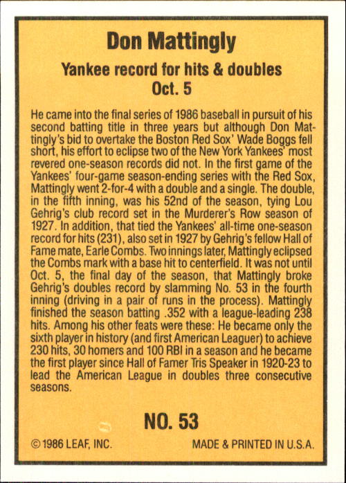 1986 Donruss Highlights Baseball Cards - Picture 105 of 111