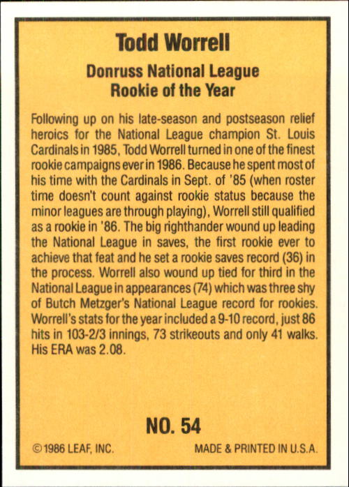1986 Donruss Highlights Baseball Cards - Picture 107 of 111