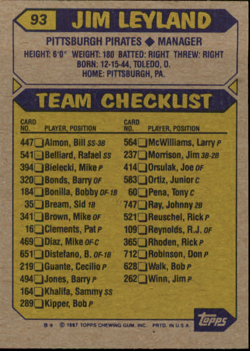 1987 Topps Baseball Card Pick 1-255