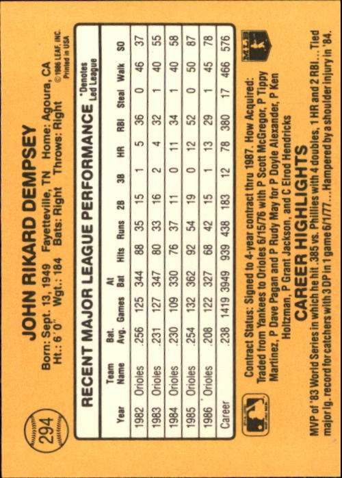 A7218- 1987 Donruss Baseball Cards 248-497 +Rookies -You Pick- 10+ FREE US SHIP - Picture 95 of 501