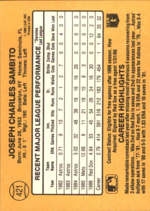 A7218- 1987 Donruss Baseball Cards 248-497 +Rookies -You Pick- 10+ FREE US SHIP - Picture 349 of 501