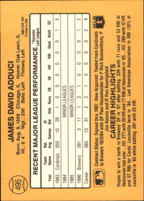A7218- 1987 Donruss Baseball Cards 248-497 +Rookies -You Pick- 10+ FREE US SHIP - Picture 497 of 501