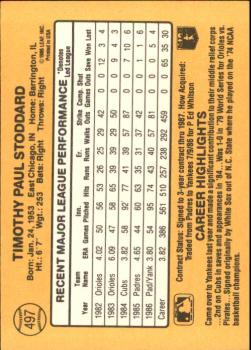 A7218- 1987 Donruss Baseball Cards 248-497 +Rookies -You Pick- 10+ FREE US SHIP - Picture 501 of 501