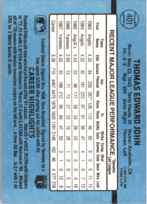 thumbnail 3  - 1988 Donruss Baseball (Cards 401-599) (Pick Your Cards)