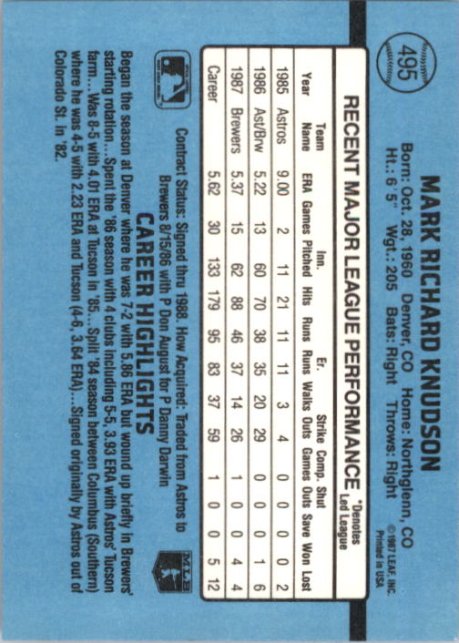 B2120- 1988 Donruss Baseball Cards 249-496 +Rookies -You Pick- 10+ FREE US SHIP - Picture 495 of 497