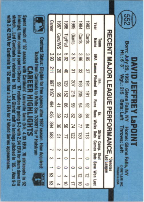 thumbnail 289  - 1988 Donruss Baseball (Cards 401-599) (Pick Your Cards)