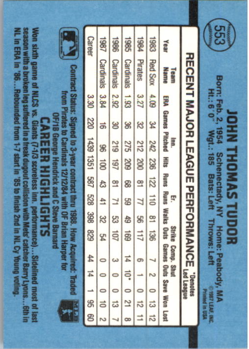 thumbnail 291  - 1988 Donruss Baseball (Cards 401-599) (Pick Your Cards)
