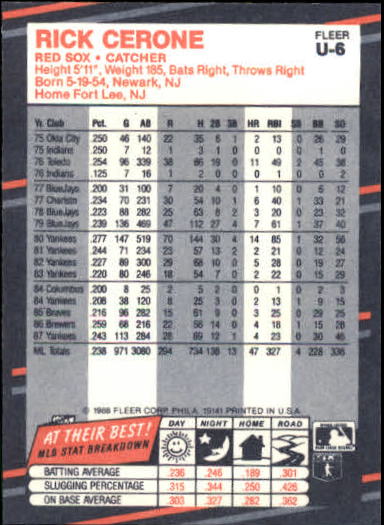 thumbnail 13  - 1988 Fleer Update Baseball #1-132 - Your Choice GOTBASEBALLCARDS
