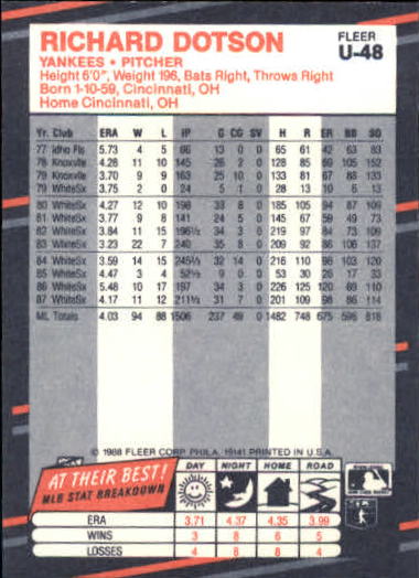 thumbnail 95  - 1988 Fleer Update Baseball #1-132 - Your Choice GOTBASEBALLCARDS