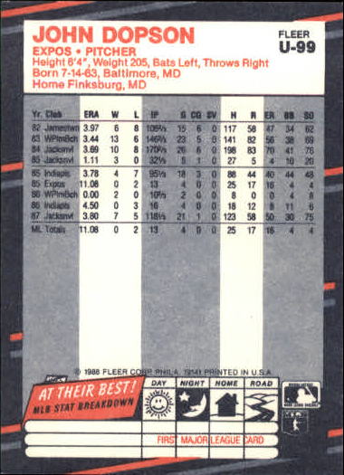 thumbnail 193  - 1988 Fleer Update Baseball #1-132 - Your Choice GOTBASEBALLCARDS