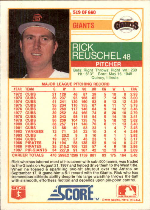 1988 Score Baseball Card Pick 514-660 - Picture 13 of 251