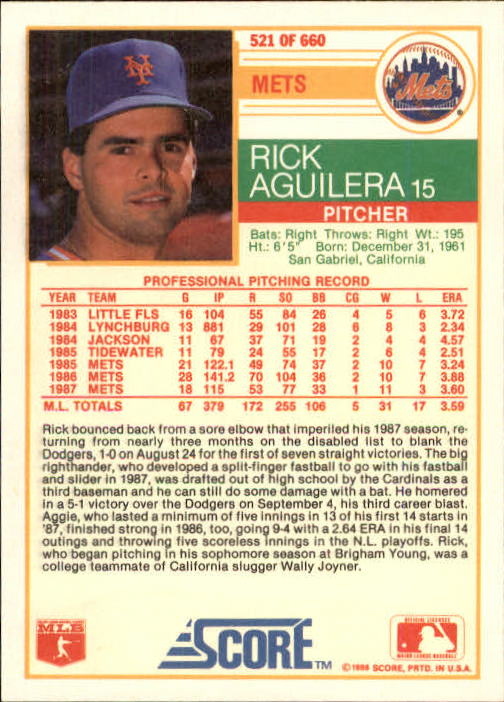 1988 Score Baseball Card Pick 514-660 - Picture 17 of 251