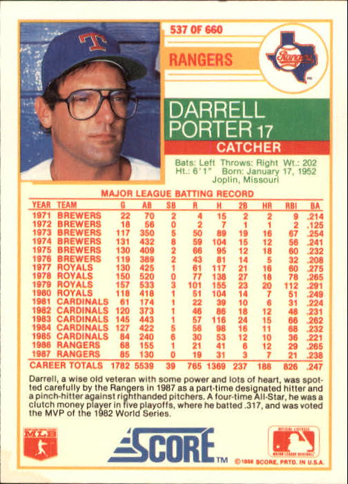 1988 Score Baseball Card Pick 514-660 - Picture 49 of 251
