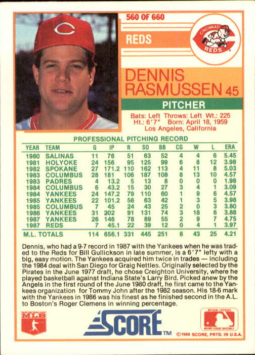1988 Score Baseball Card Pick 514-660 - Picture 93 of 251