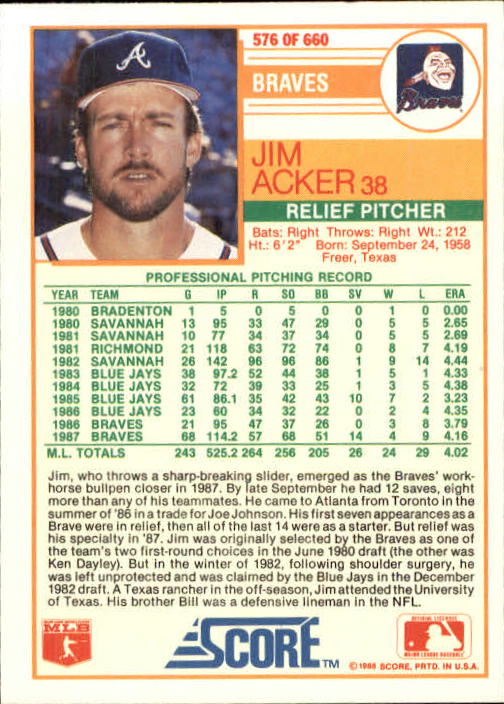1988 Score Baseball Card Pick 514-660 - Picture 123 of 251