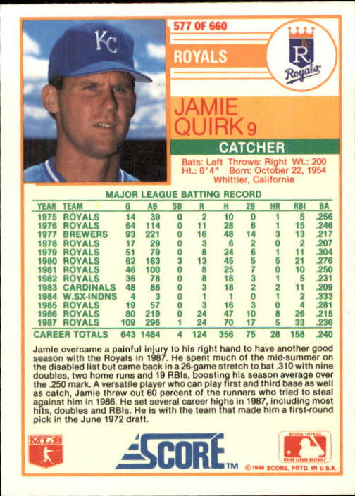 1988 Score Baseball Card Pick 514-660 - Picture 125 of 251